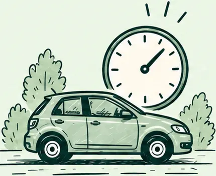 Un auto estacionado junto a un reloj que marca el tiempo transcurrido.